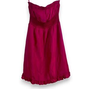 Anthropologie 100% silk strapless fuschia smocked dress